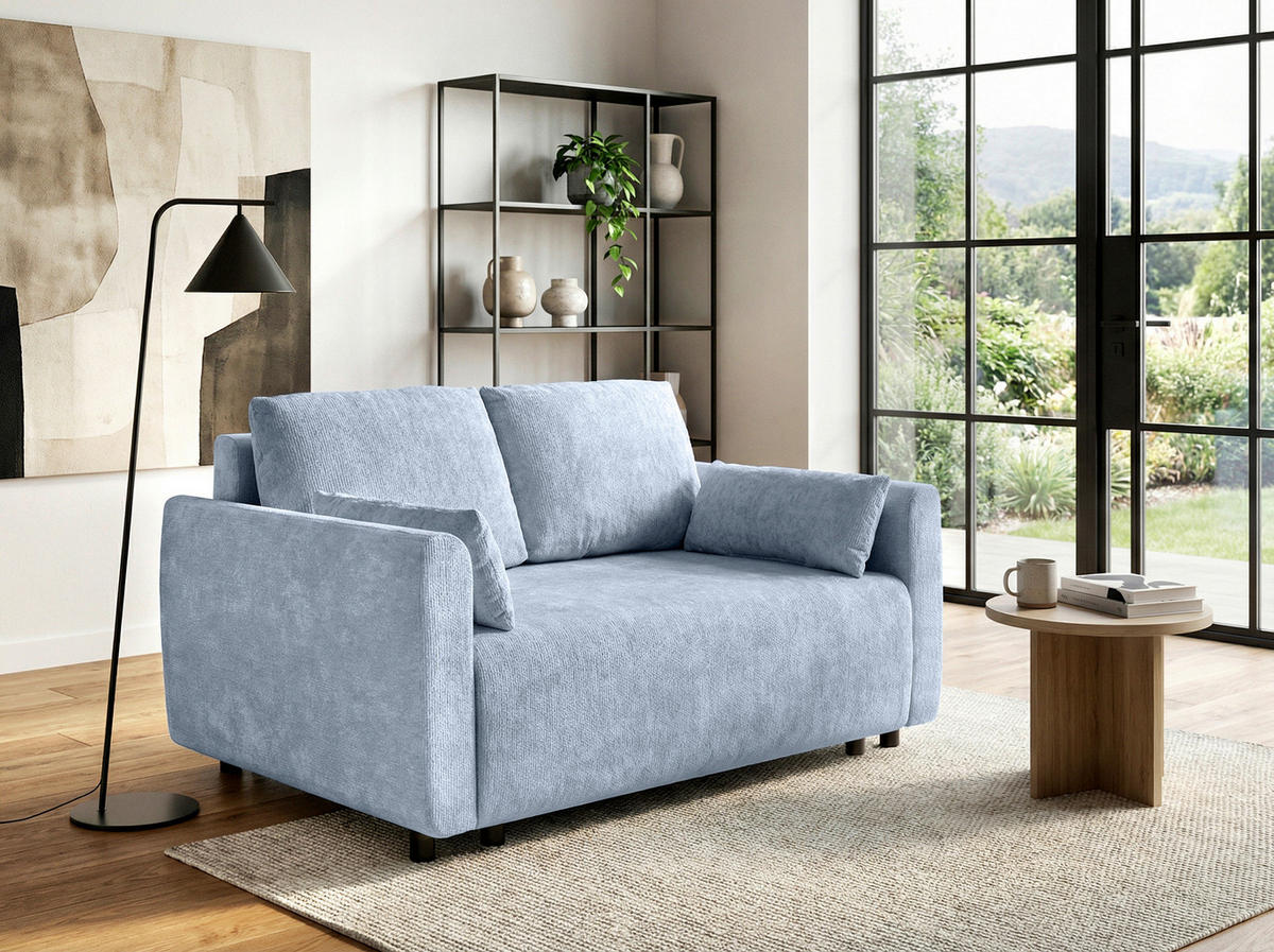 SCHLAFSOFA Chenille Hellblau  - Schwarz/Hellblau, KONVENTIONELL, Kunststoff/Textil (161/90/108cm) - Carryhome