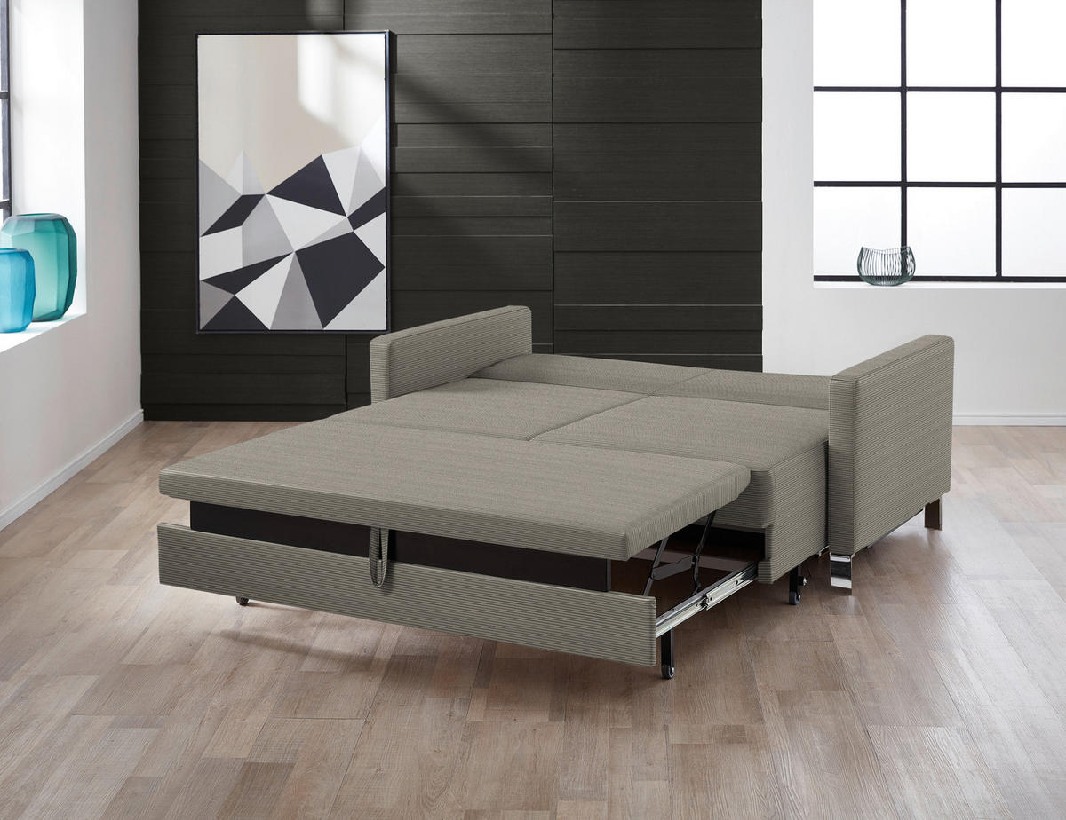SCHLAFSOFA Feincord Schlammfarben  - Chromfarben/Schlammfarben, Design, Textil/Metall (140/90/95cm) - Bali