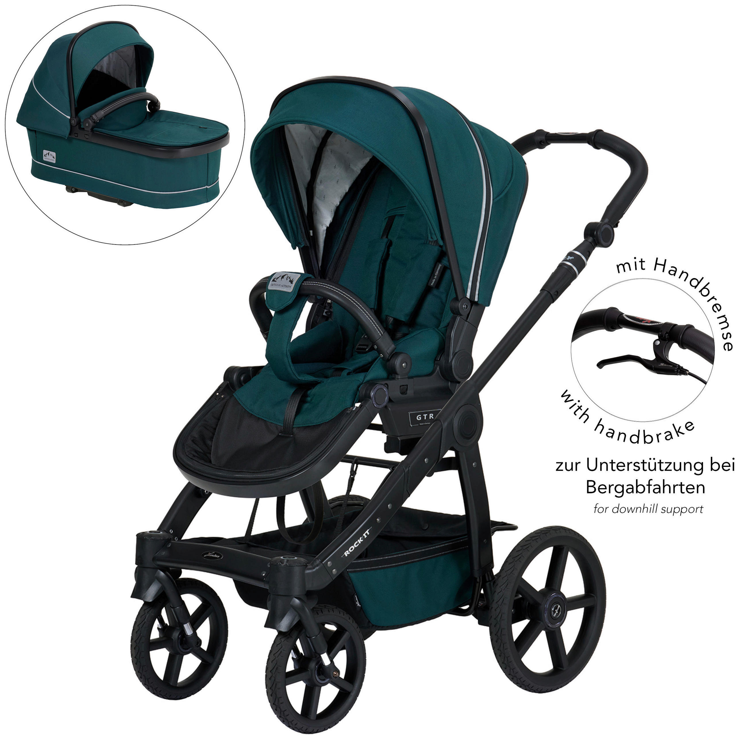 KINDERWAGENSET ROCK IT HB Outdoor - Petrol/Schwarz, Basics, Textil/Metall (102/58/120cm) - Hartan