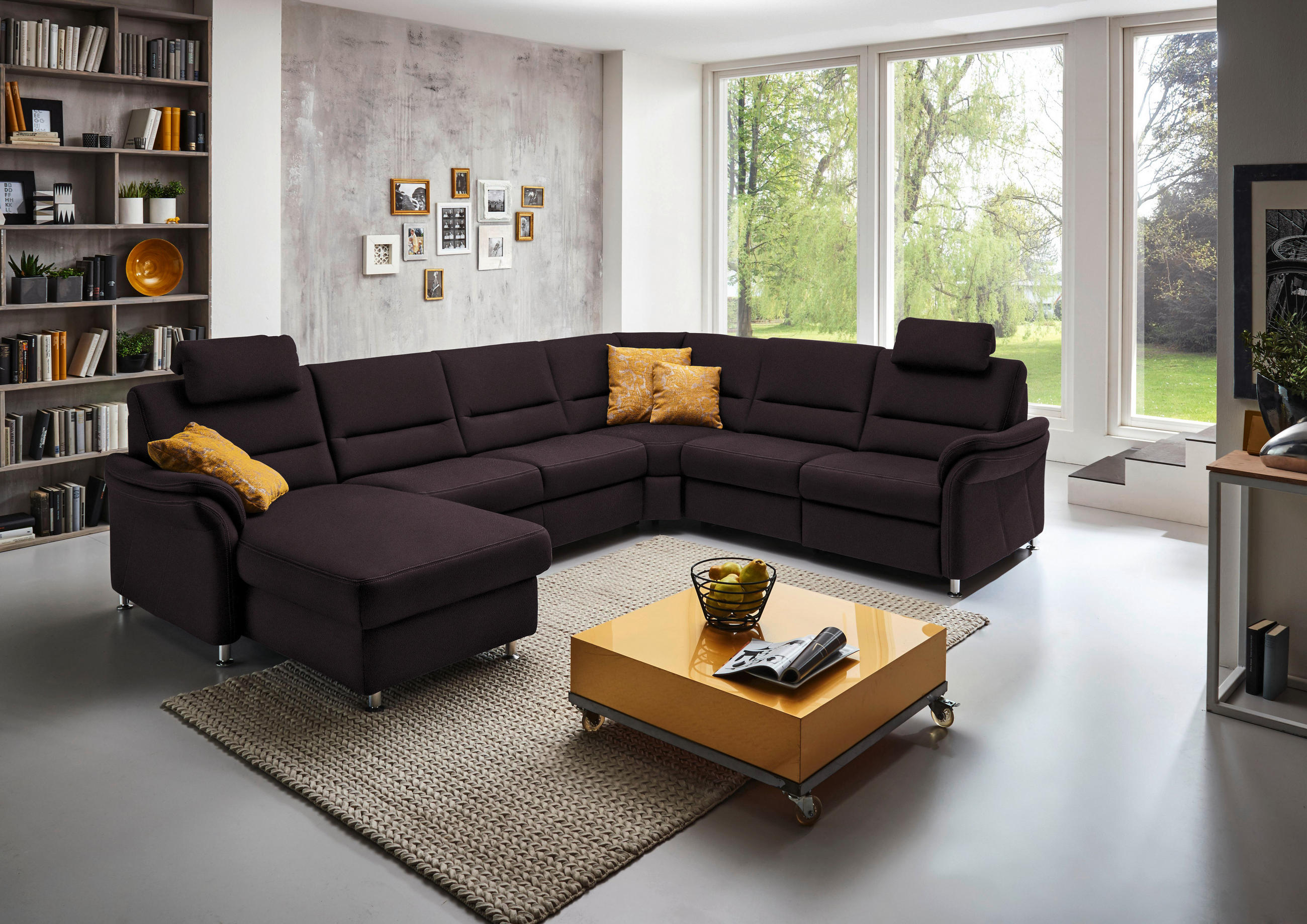 WOHNLANDSCHAFT in Mikrofaser Dunkelbraun  - Dunkelbraun/Alufarben, Konventionell, Textil/Metall (173/330/262cm) - Beldomo System