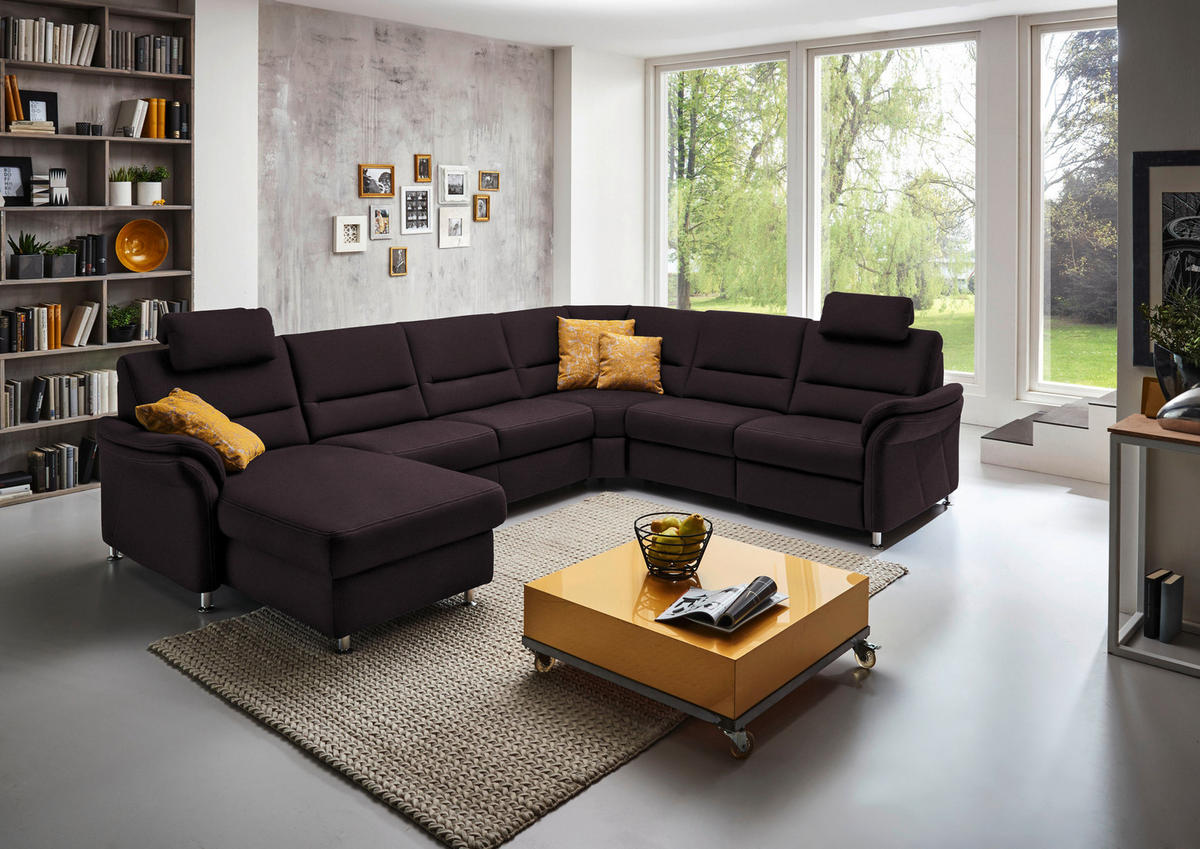 WOHNLANDSCHAFT in Mikrofaser Dunkelbraun  - Dunkelbraun/Alufarben, KONVENTIONELL, Textil/Metall (173/330/262cm) - Beldomo System