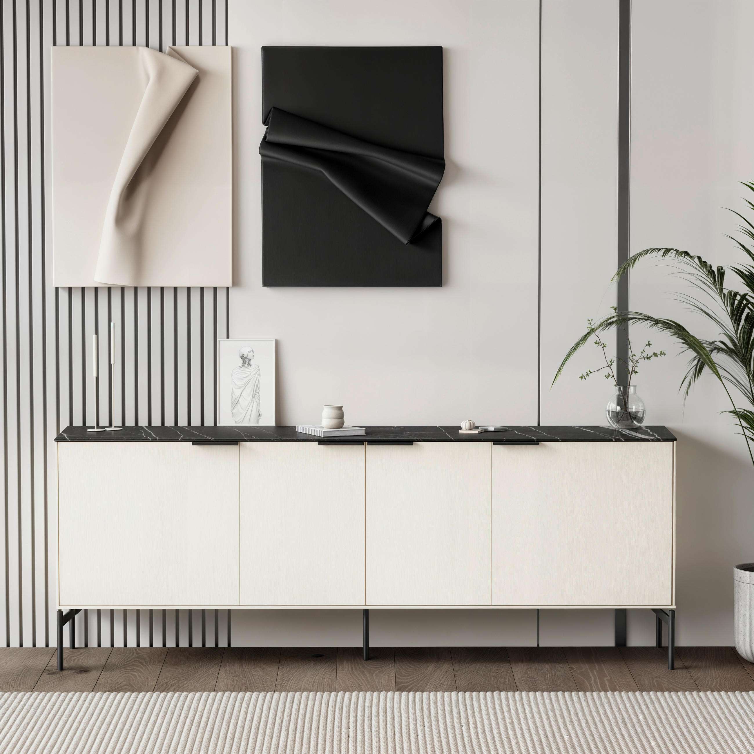 SIDEBOARD  in 200/75/47 cm  - Creme/Schwarz, MODERN, Holzwerkstoff/Metall (200/75/47cm) - Carryhome