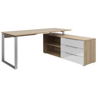 ECKSCHREIBTISCH 184/159/77 cm  in Weiß, Eichefarben  - Eichefarben/Silberfarben, KONVENTIONELL, Glas/Holzwerkstoff (184/159/77cm) - Voleo
