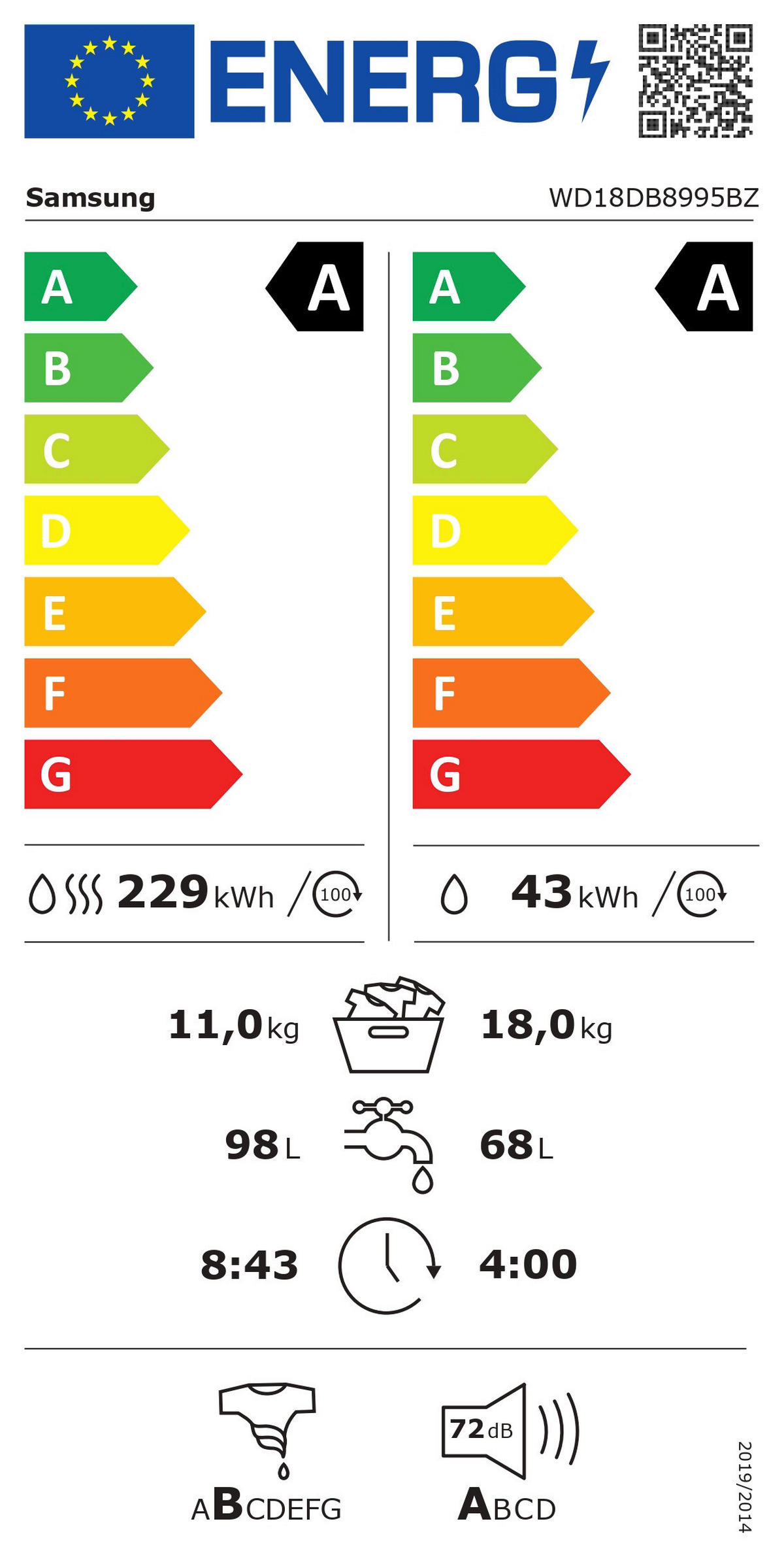 WASCHTROCKNER WD18DB8995BZ  - Anthrazit, Basics, Glas/Kunststoff (60/85/65cm) - Samsung
