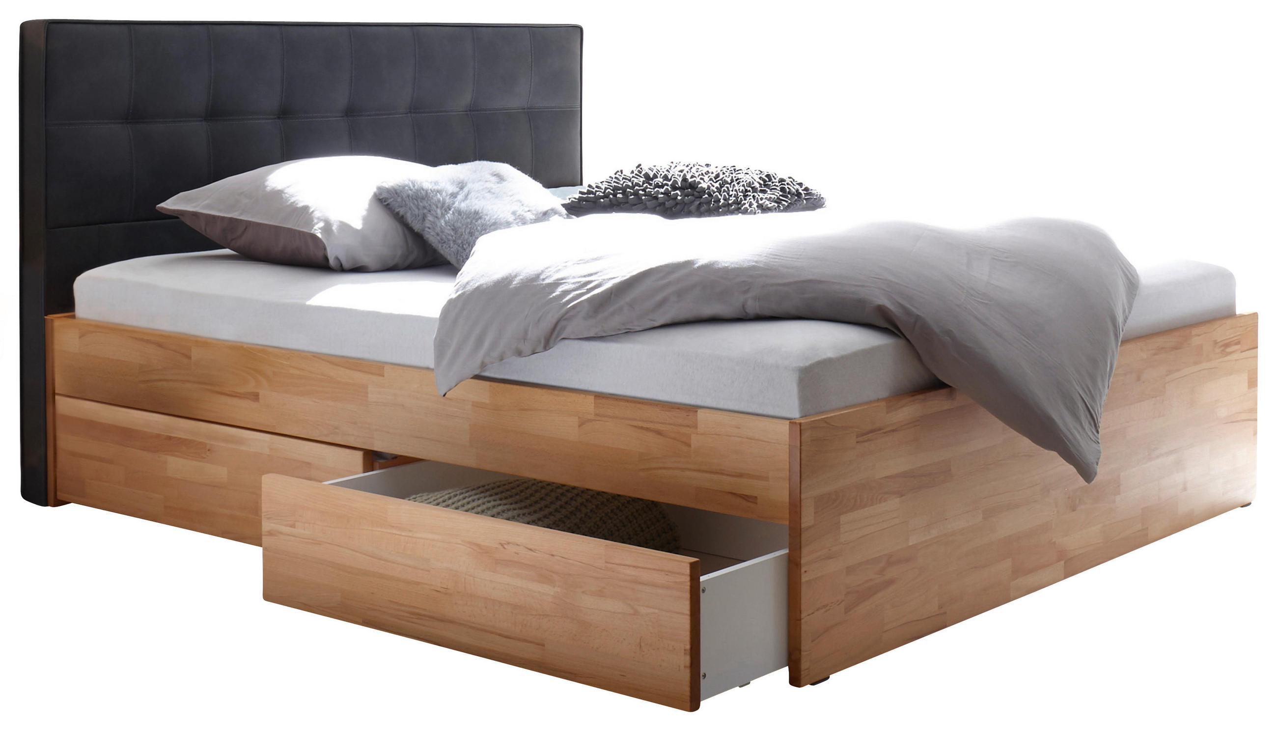 STAURAUMBETT 140/200 cm  in Anthrazit, Buchefarben  - Anthrazit/Buchefarben, MODERN, Holz/Textil (140/200cm) - Hasena