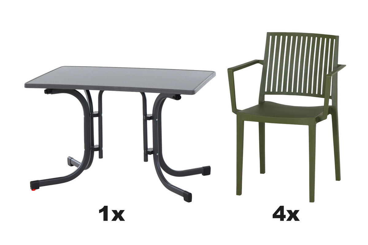 GARTENGARNITUR 5-teilig  - Grün, Basics, Holzwerkstoff/Kunststoff (70/80/110cm) - Siena Garden