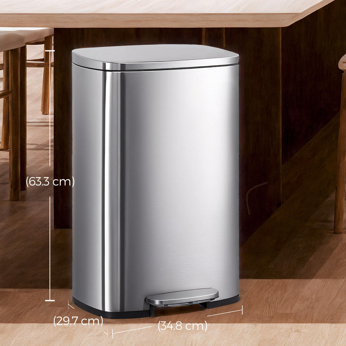 ABFALLSAMMLER 50 l  Metall  - Edelstahlfarben/Schwarz, Basics, Kunststoff/Metall (43,2/63,2/37cm)