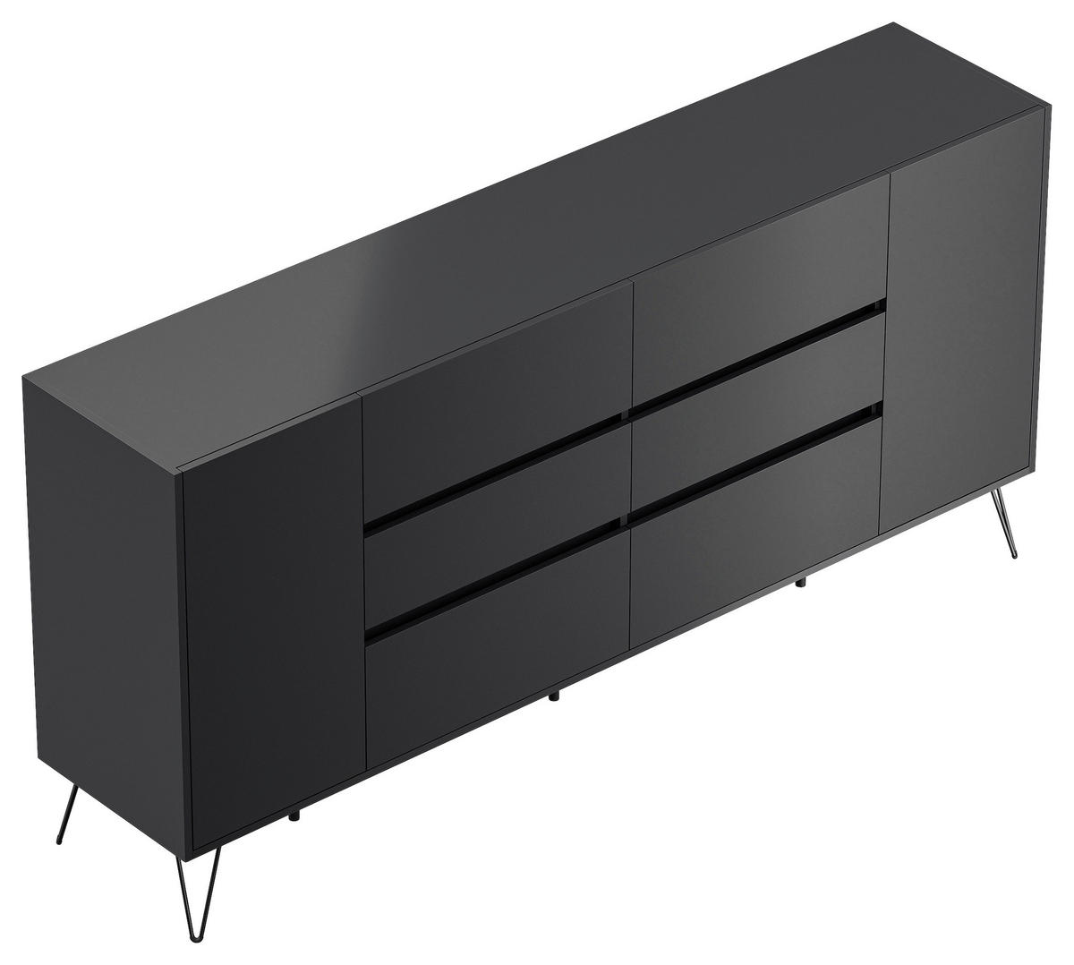 SIDEBOARD Posseik Industrial 199/93,6/42 cm 6 Schublade(n)  - Graphitfarben/Schwarz, Design, Holzwerkstoff/Metall (199/93,6/42cm) - P & B