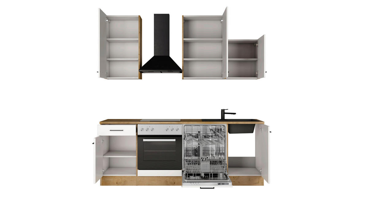 KÜCHENBLOCK 220 cm  in Eichefarben, Magnolie  - Eichefarben/Magnolie, Trend, Holzwerkstoff/Metall (220cm) - FlexWell