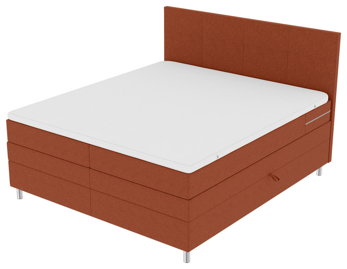 BOXSPRINGBETT 200/200 cm,  in Rostfarben, Bettkasten, Topper, Matratzen, H3 = fest  - Chromfarben/Rostfarben, KONVENTIONELL, Kunststoff/Textil (200/200cm) - Boxxx