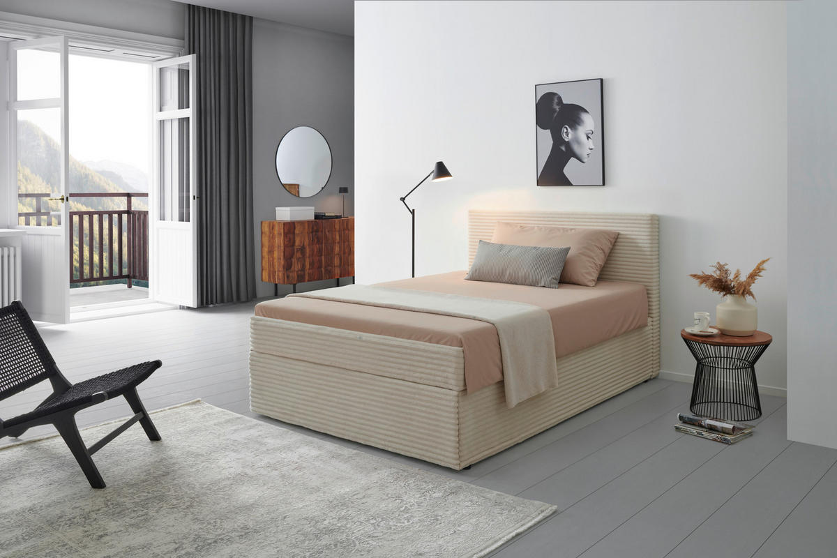 BOXBETT 140/200 cm  in Creme  - Creme/Schwarz, Basics, Holz/Kunststoff (140/200cm) - Livetastic
