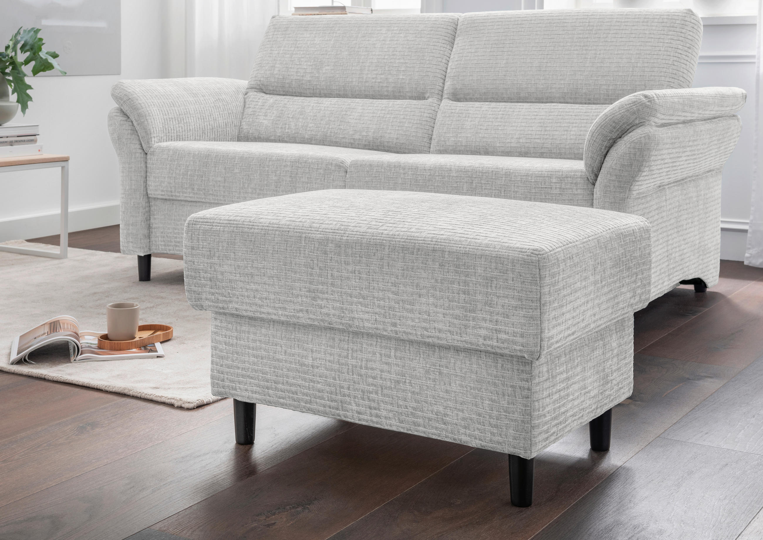 HOCKER in Textil Weiss  - Weiss/Schwarz, Modern, Holz/Textil (76/46/55cm) - Livetastic