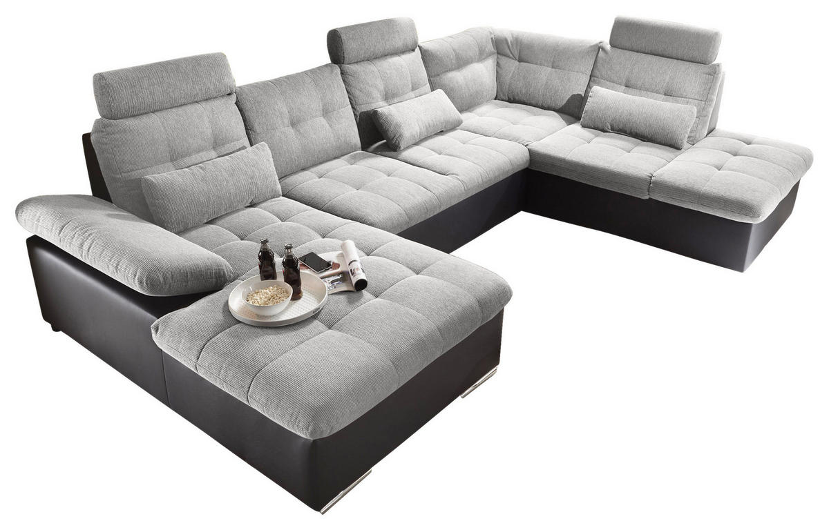 WOHNLANDSCHAFT in Webstoff Schwarz, Silberfarben  - Silberfarben/Schwarz, Modern, Holzwerkstoff/Textil (170/324/218cm) - MID.YOU