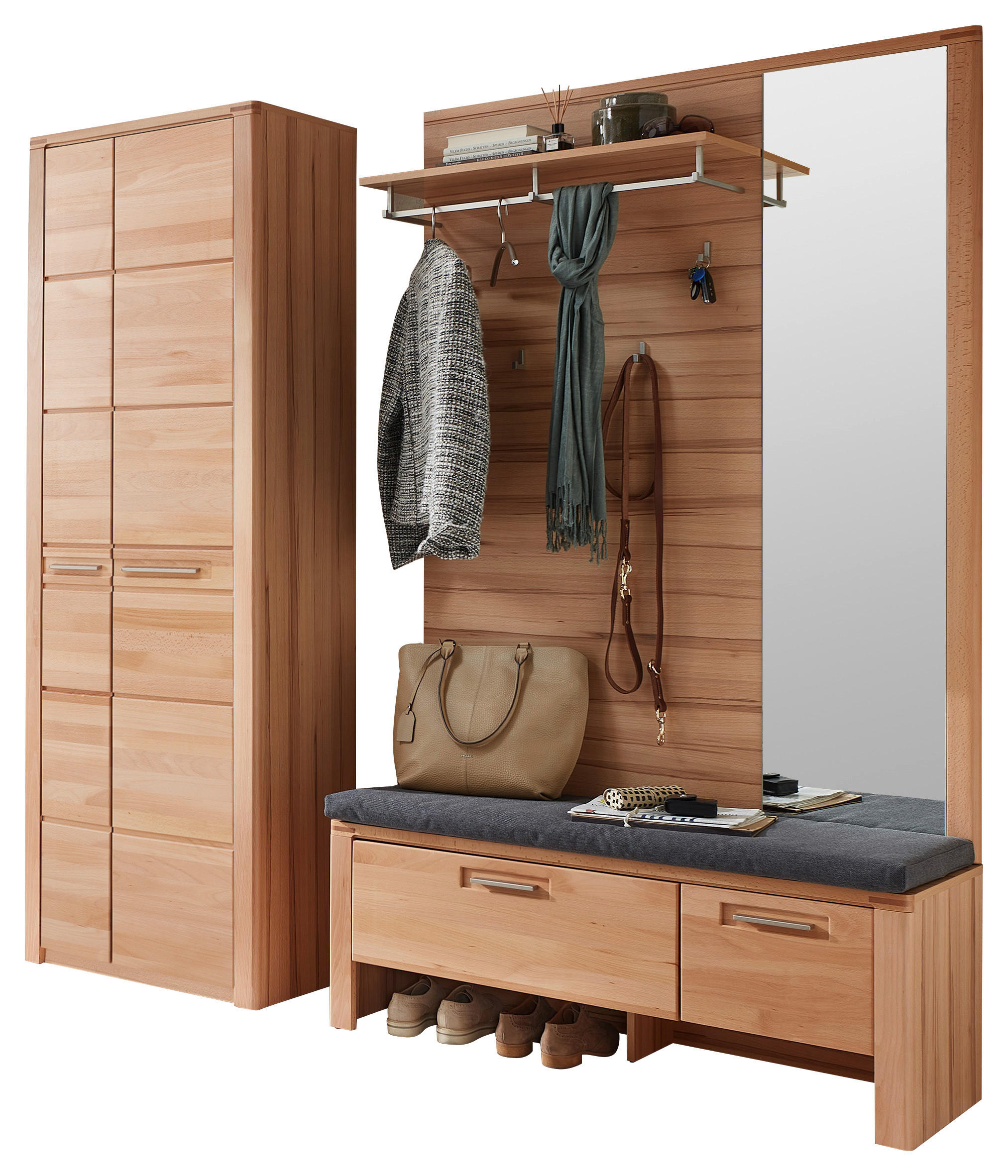 GARDEROBE 4-teilig in 200/201/40 cm - Buchefarben, Natur, Glas/Holzwerkstoff (200/201/40cm) - Linea Natura