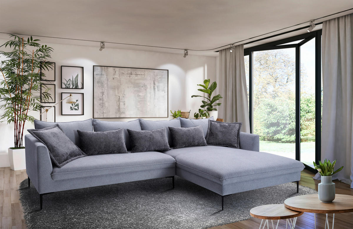 ECKSOFA in Flachgewebe Grau  321/187 cm  - Dunkelgrau/Schwarz, Design, Textil/Metall (321/187cm) - Livetastic