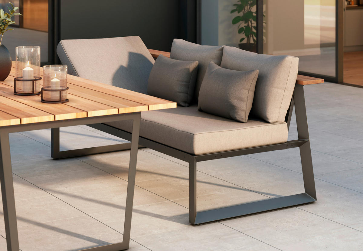 GARTENBANK 201/85/89 cm  in Anthrazit, Dunkelgrau, Beige, Teakfarben  - Dunkelgrau/Anthrazit, Design, Holz/Textil (201/85/89cm) - Amatio