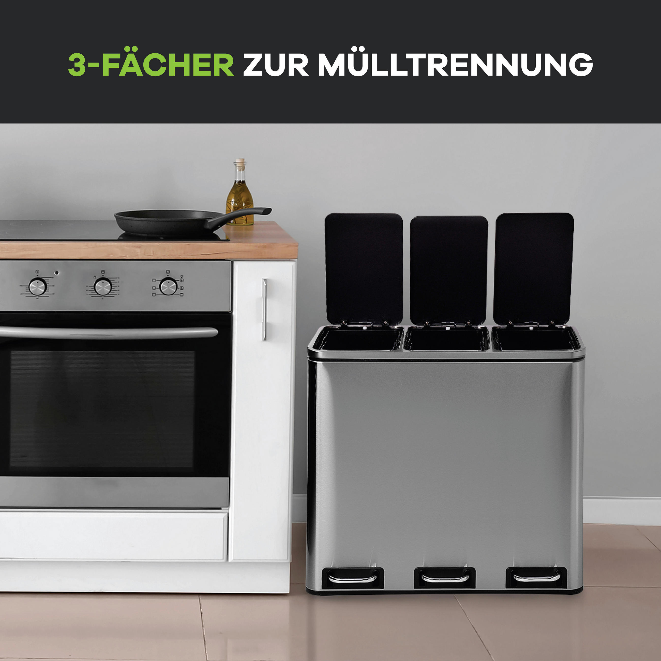 ABFALLEIMER 54 L  - Silberfarben/Schwarz, KONVENTIONELL, Kunststoff/Metall (61/55,5/34cm) - P & B