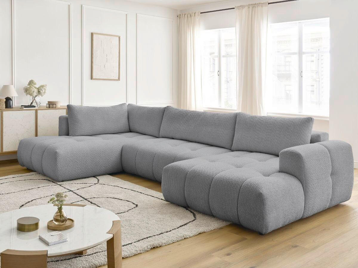 WOHNLANDSCHAFT  FUJI  Dunkelgrau Bouclé  - Dunkelgrau/Schwarz, MODERN, Kunststoff/Textil (204/377/160cm)