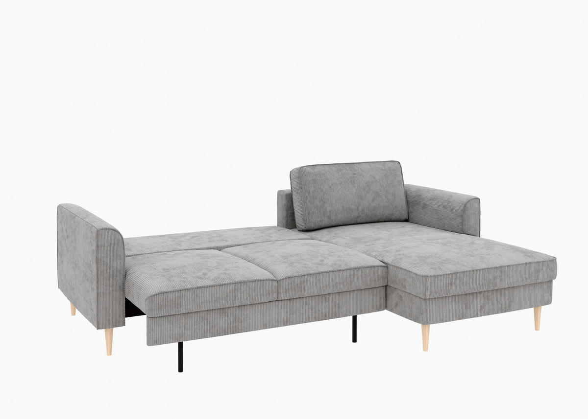 ECKSCHLAFSOFA Cord Grau  - Buchefarben/Grau, Modern, Holz/Textil (232/161cm) - Trendmanufaktur