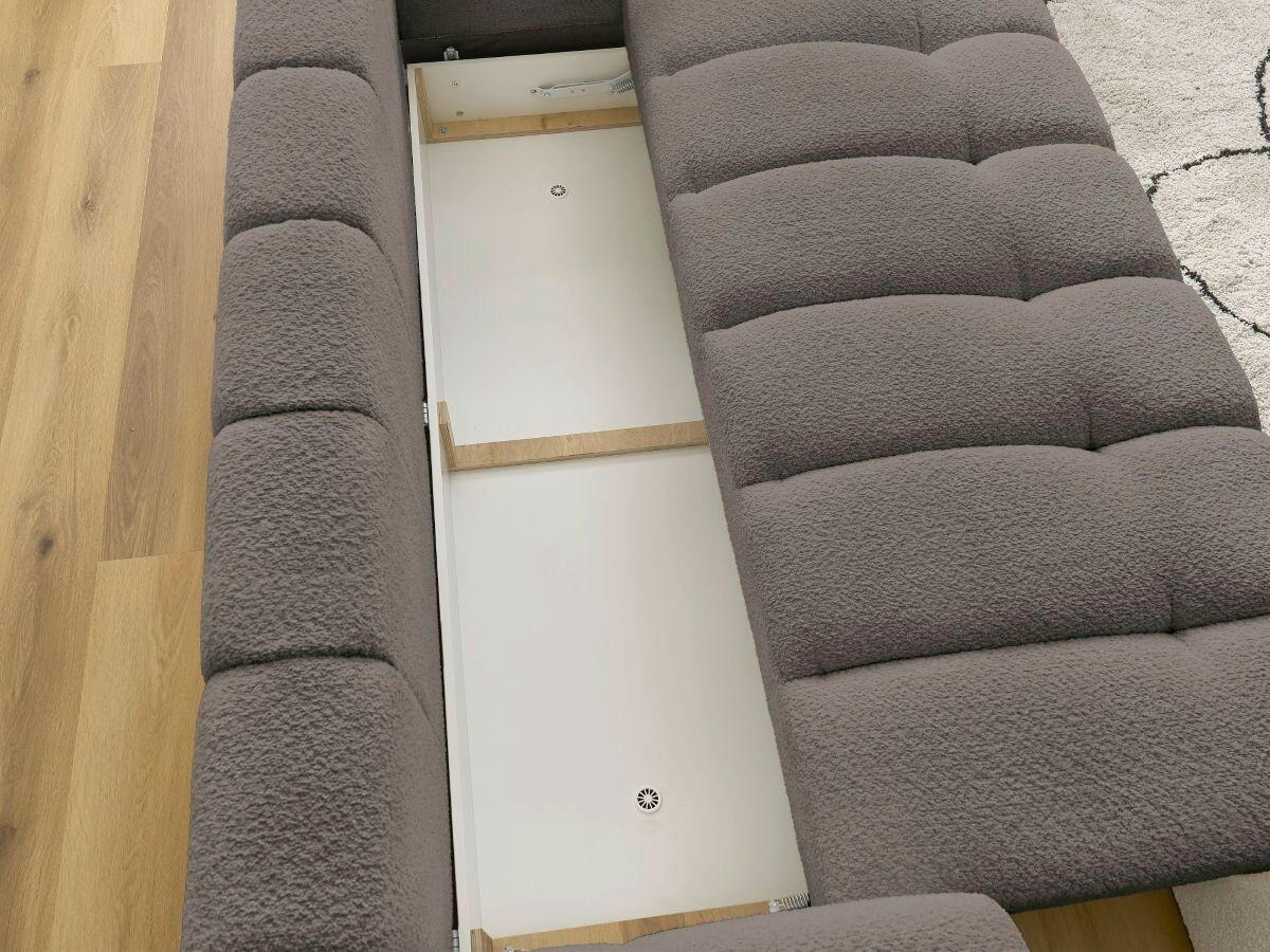 SCHLAFSOFA FUJI Bouclé Taupe  inkl.  - Taupe/Schwarz, MODERN, Kunststoff/Textil (251/113/88cm)