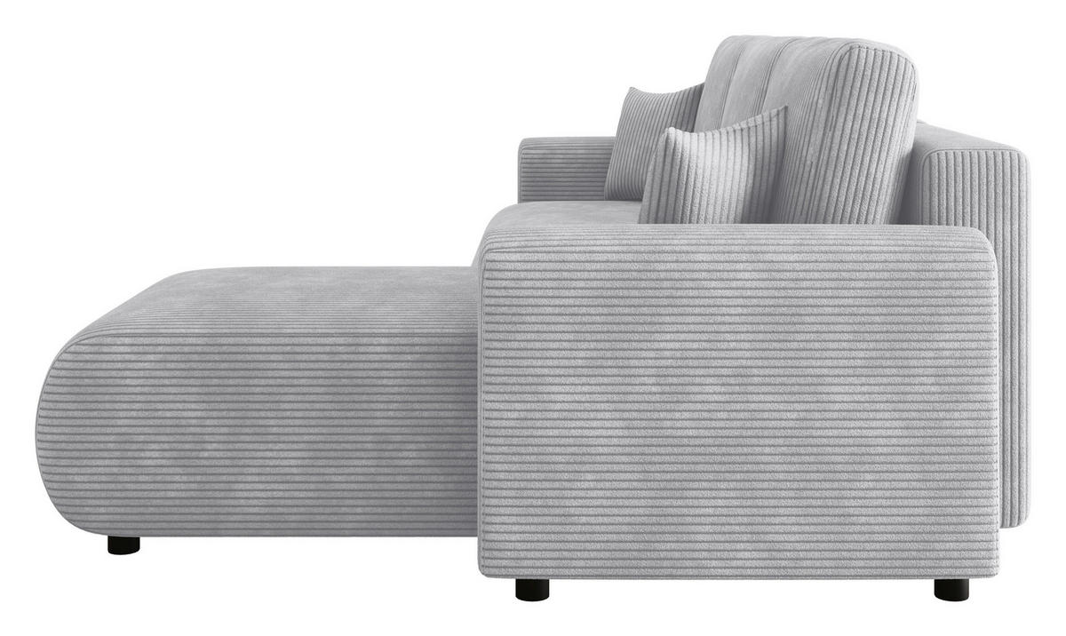 ECKSOFA Hellgrau Cord Zierkissen, Rückenkissen, Schlaffunktion, Rücken echt, Stauraum, Liegefläche im Originalstoff  - Hellgrau/Schwarz, KONVENTIONELL, Kunststoff/Textil (246/152cm) - Xora