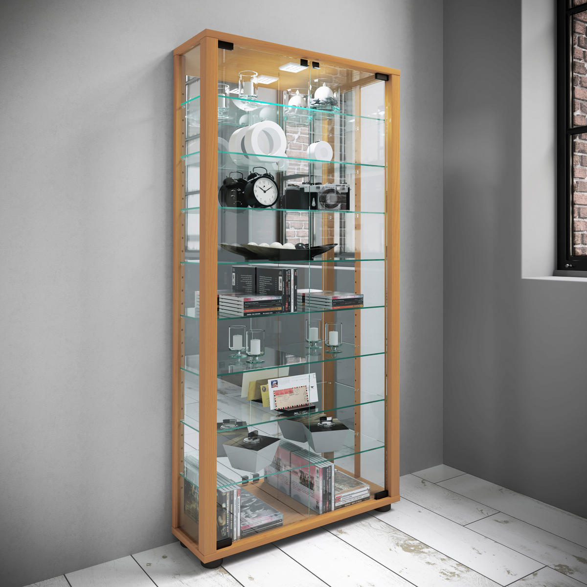 VITRINE in Buchefarben  - Buchefarben/Schwarz, Modern, Glas/Holzwerkstoff (59/114,8/18cm) - MID.YOU