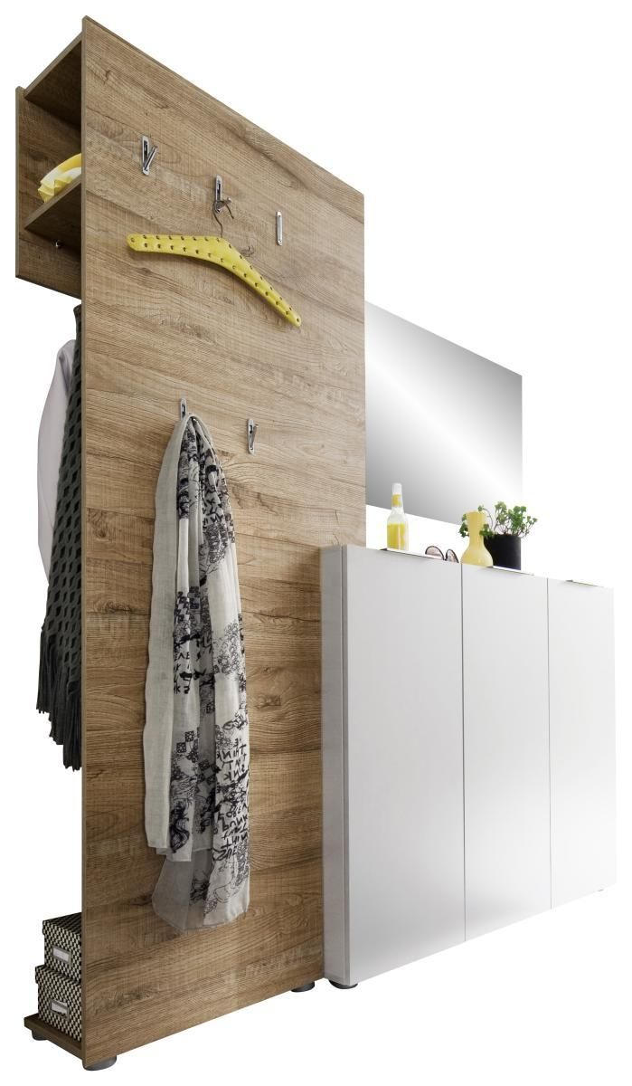 GARDEROBE 3-teilig in 175/190/39 cm - Weiss/Eichefarben, Design, Holzwerkstoff (175/190/39cm) - Carryhome