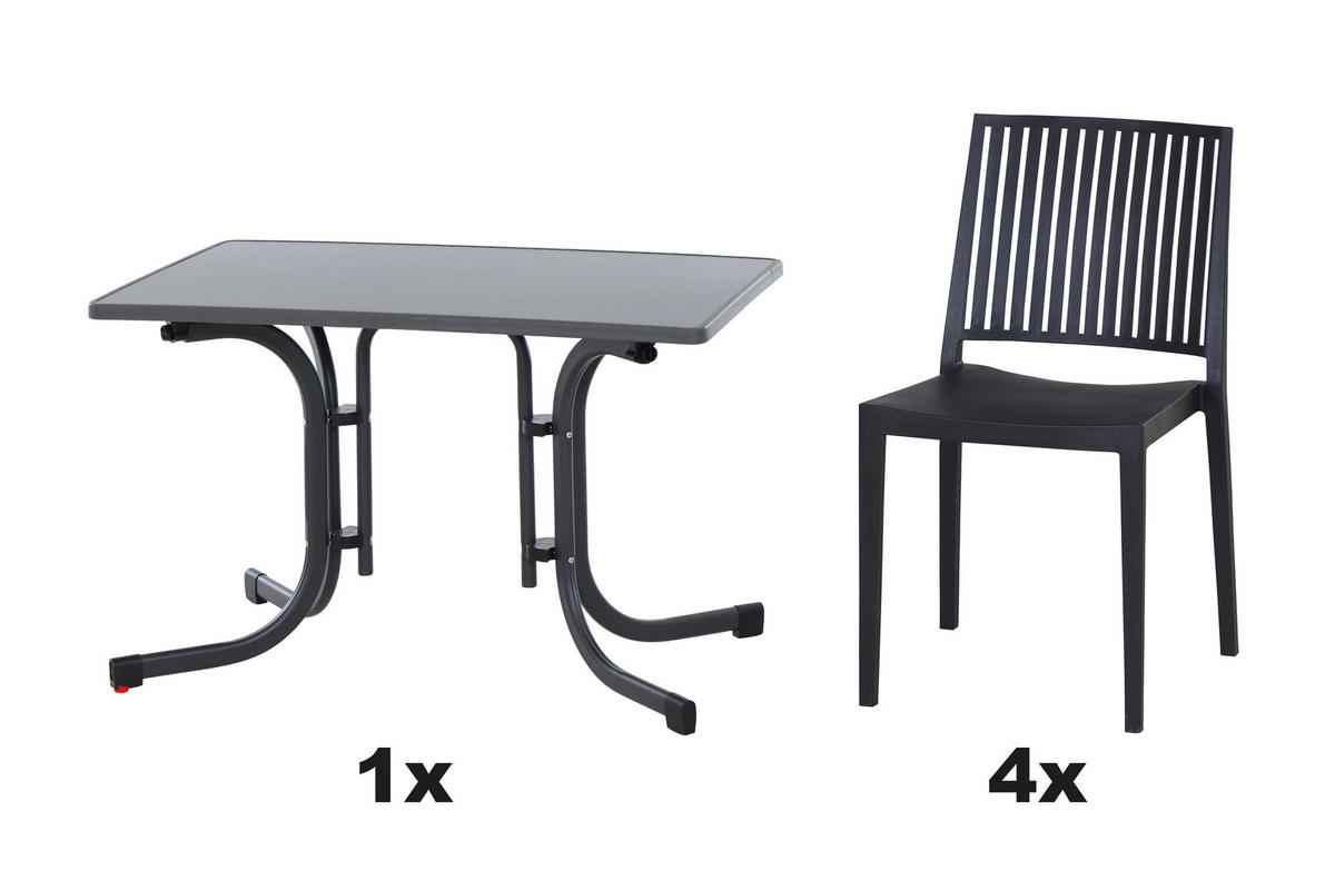 GARTENGARNITUR 5-teilig  - Anthrazit, Basics, Holzwerkstoff/Kunststoff (70/80/110cm) - Siena Garden