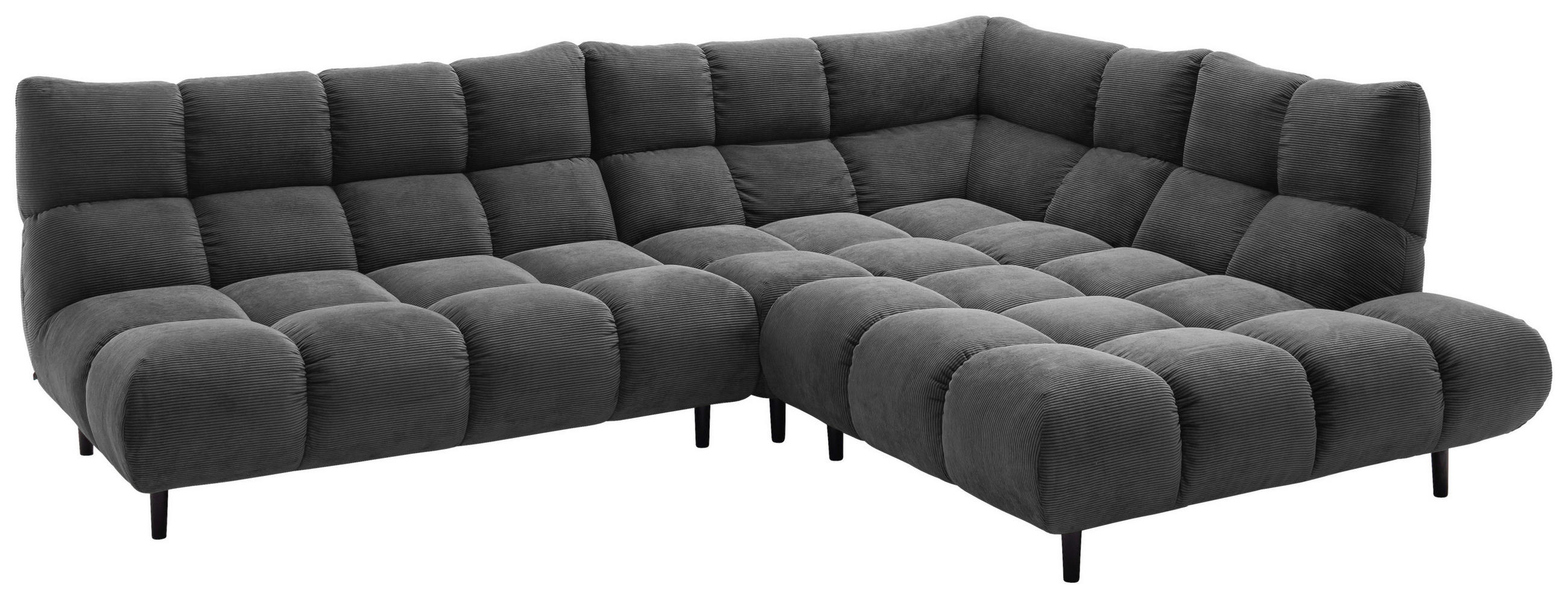 ECKSOFA Ottomane rechts, Eckteil  Anthrazit Feincord  - Anthrazit/Schwarz, Design, Holz/Textil (288/215cm) - Pure Home Lifestyle