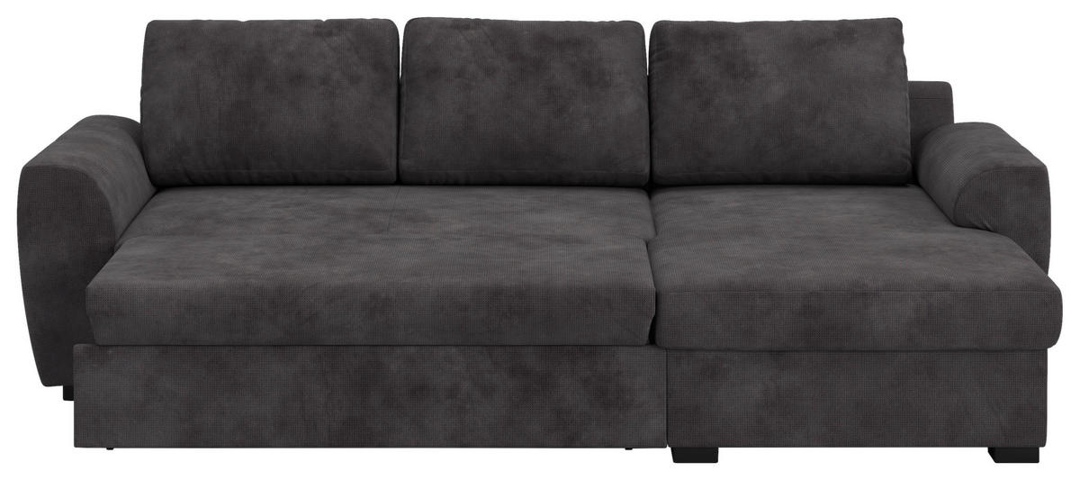 ECKSOFA Chenille Schwarz  - Schwarz, Trend, Kunststoff/Textil (253/154cm) - MID.YOU