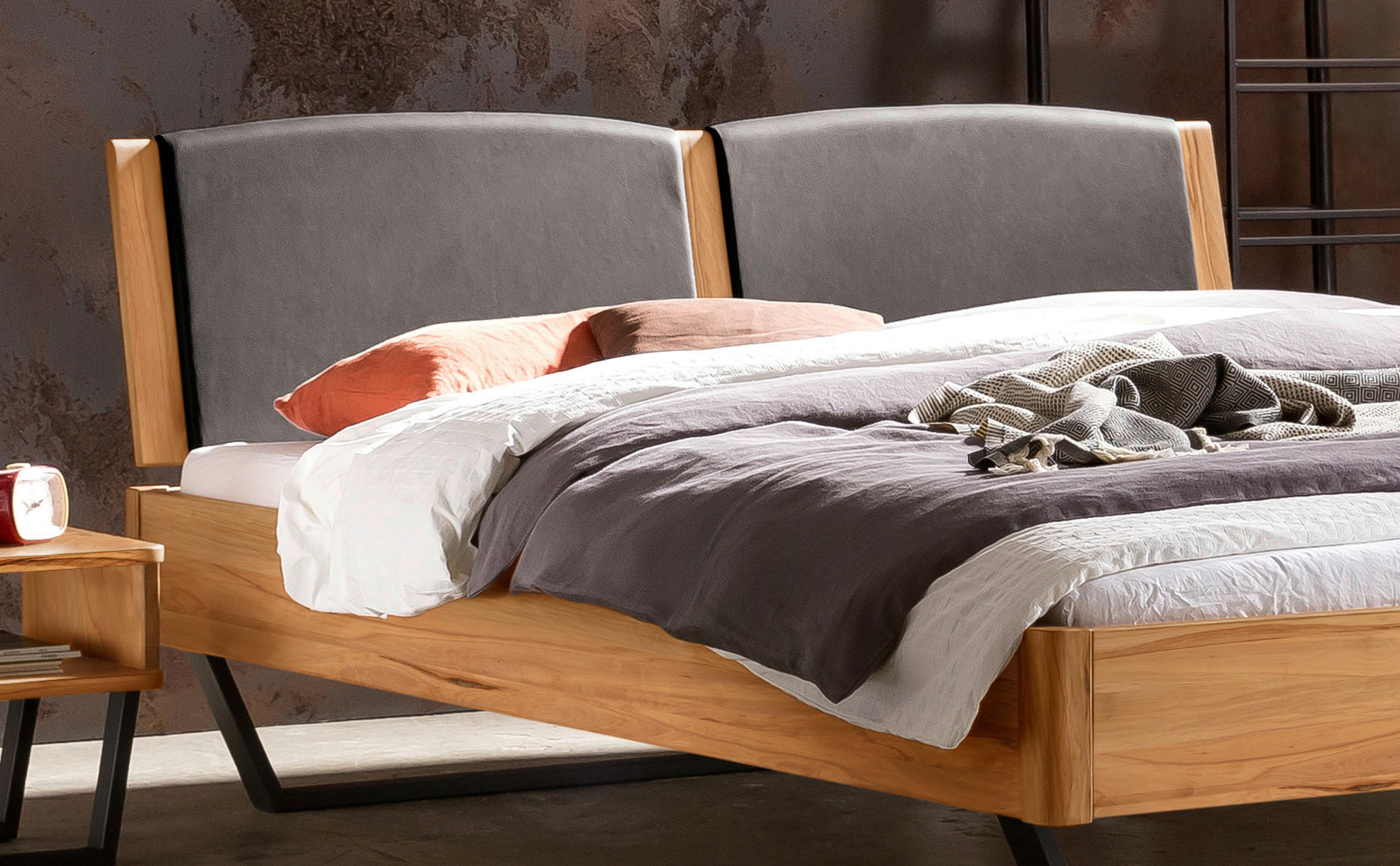 Thumbnail - Hasena Bett, Buche, Holz, Buche, massiv, Höhe ca. 22 cm, 160x200 cm, gepolstertes Kopfteil, in verschiedenen Holzarten e...