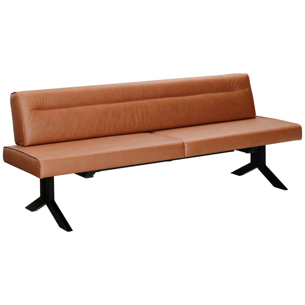 Thumbnail - Moderano Sitzbank, Schwarz, Cognac, Metall, Textil, 4-Sitzer, 220x87x70-86 cm, Fußauswahl, Lederauswahl, Stoffauswahl, m...