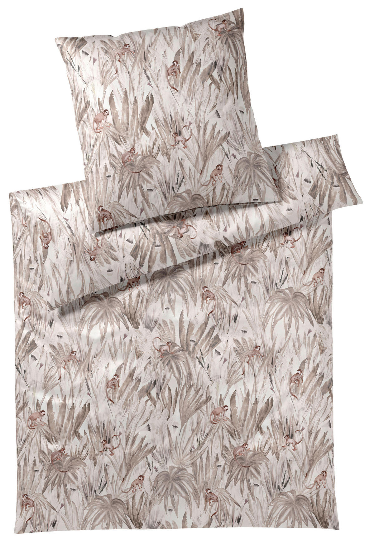 BETTWÄSCHESET Monkeys Satin 160/210 cm  65 cm/100 cm  - Naturfarben, Basics, Textil (160/210cm) - Elegante