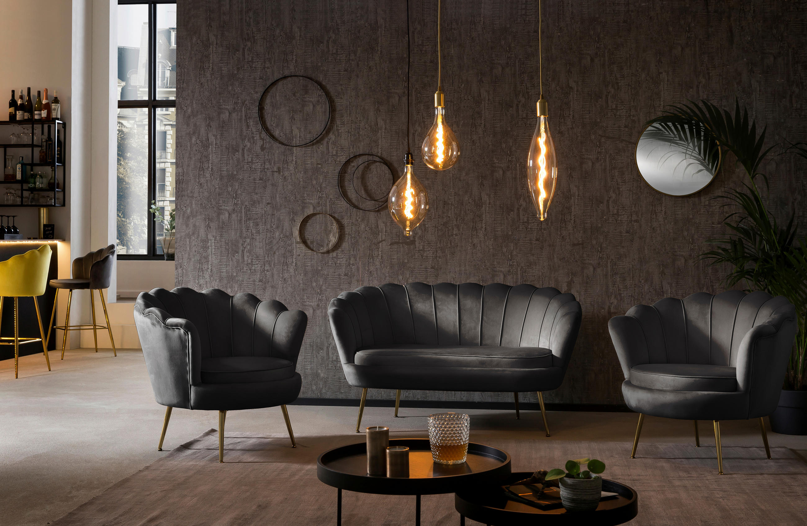 2-SITZER-SOFA in Samt Schwarz - Goldfarben/Schwarz, MODERN, Textil/Metall (136/78/77cm) - Livetastic