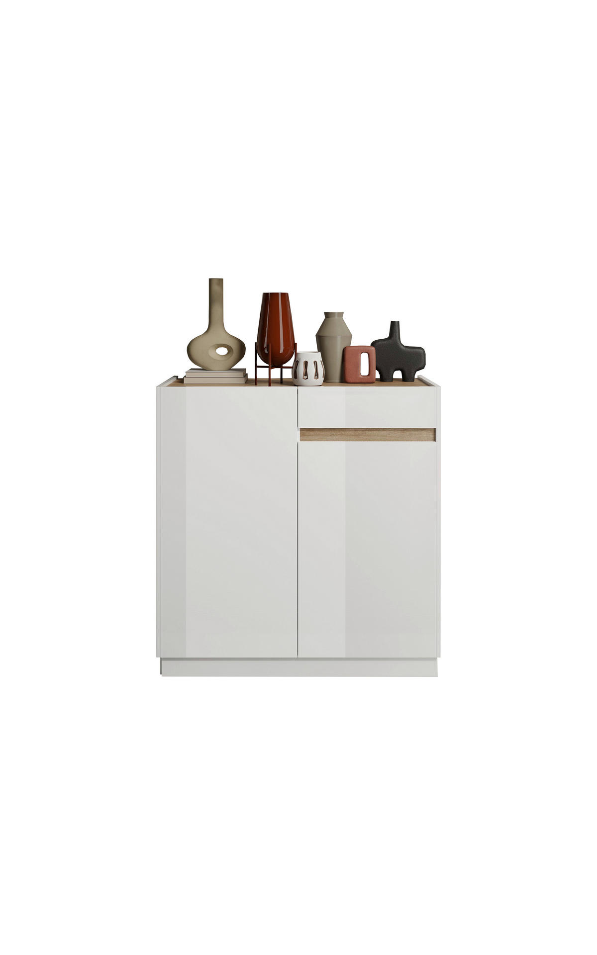 HIGHBOARD  in 105/107/40 cm  - Eichefarben/Weiß Hochglanz, MODERN, Holzwerkstoff (105/107/40cm) - Carryhome