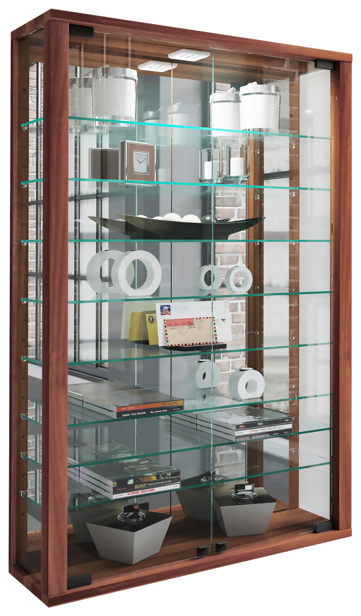 HÄNGEVITRINE in Nussbaumfarben  - Nussbaumfarben/Schwarz, MODERN, Glas/Holzwerkstoff (59/91,3/18cm) - MID.YOU