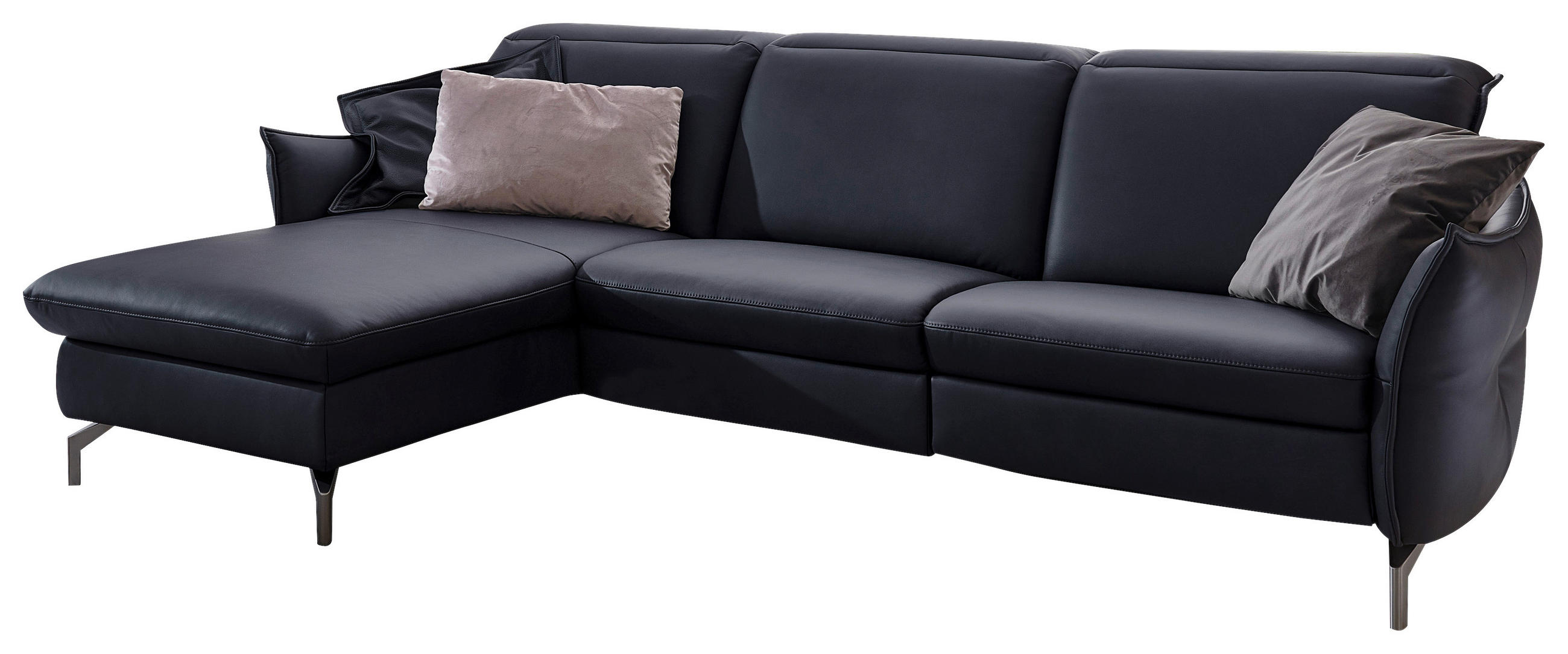 ECKSOFA Dunkelblau Echtleder  - Dunkelblau/Nickelfarben, MODERN, Leder/Metall (179/233cm) - Livetastic