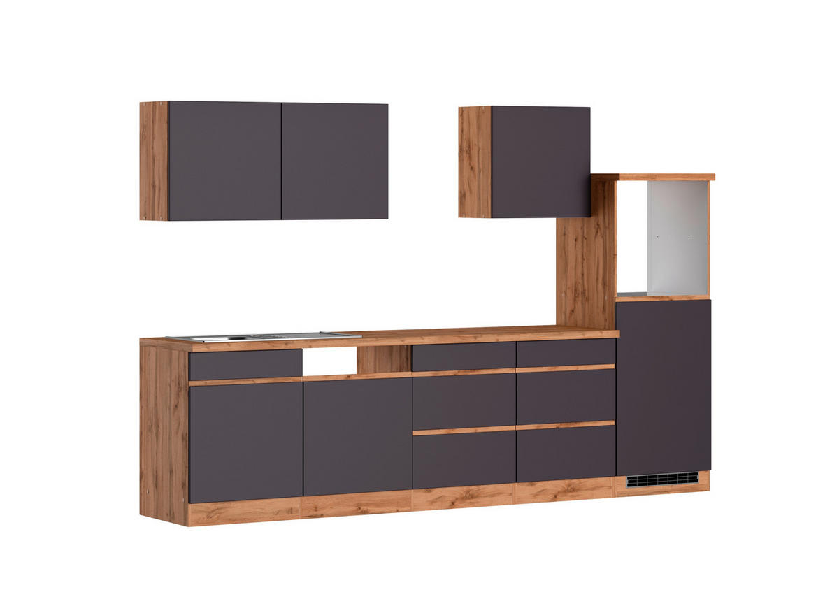 KÜCHENLEERBLOCK 300 cm   in Grau, Eiche Wotan  - Eiche Wotan/Grau, Design, Holzwerkstoff (300cm) - Held