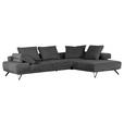 ECKSOFA Dunkelgrau Flachgewebe Rücken echt, Rückenkissen  - Dunkelgrau/Schwarz, KONVENTIONELL, Textil/Metall (310/240cm) - Carryhome