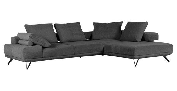 ECKSOFA Dunkelgrau Flachgewebe Rücken echt, Rückenkissen  - Dunkelgrau/Schwarz, KONVENTIONELL, Textil/Metall (310/240cm) - Carryhome