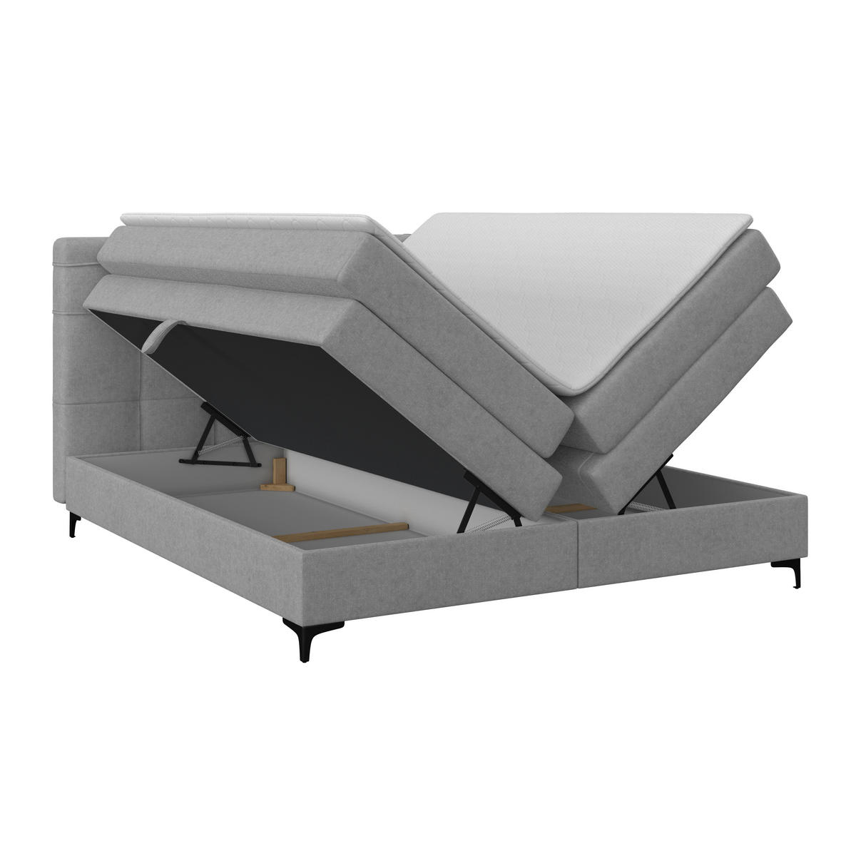 BOXSPRINGBETT 160/200 cm,  in Hellgrau, H3 = fest  - Hellgrau/Schwarz, KONVENTIONELL, Kunststoff/Textil (160/200cm)
