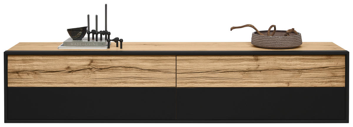 LOWBOARD  in 204/42,4/44,6 cm  - Eichefarben/Graphitfarben, Natur, Glas/Holz (204/42,4/44,6cm) - Valdera