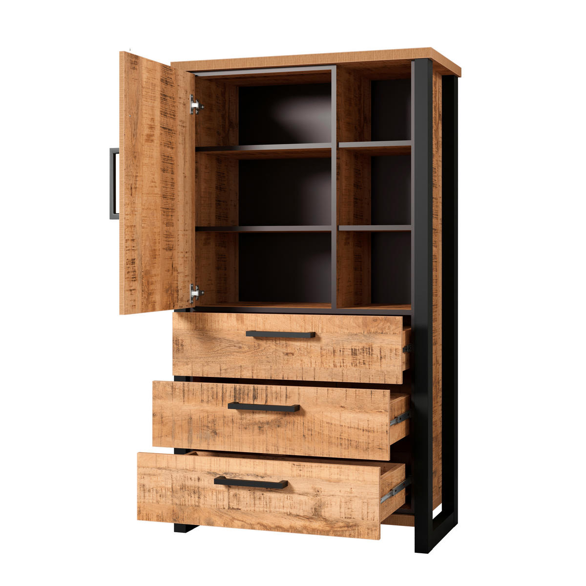 MEHRZWECKSCHRANK 87/155/45 cm  in Naturfarben, Schwarz  - Schwarz/Braun, Basics, Holzwerkstoff/Metall (87/155/45cm) - MID.YOU