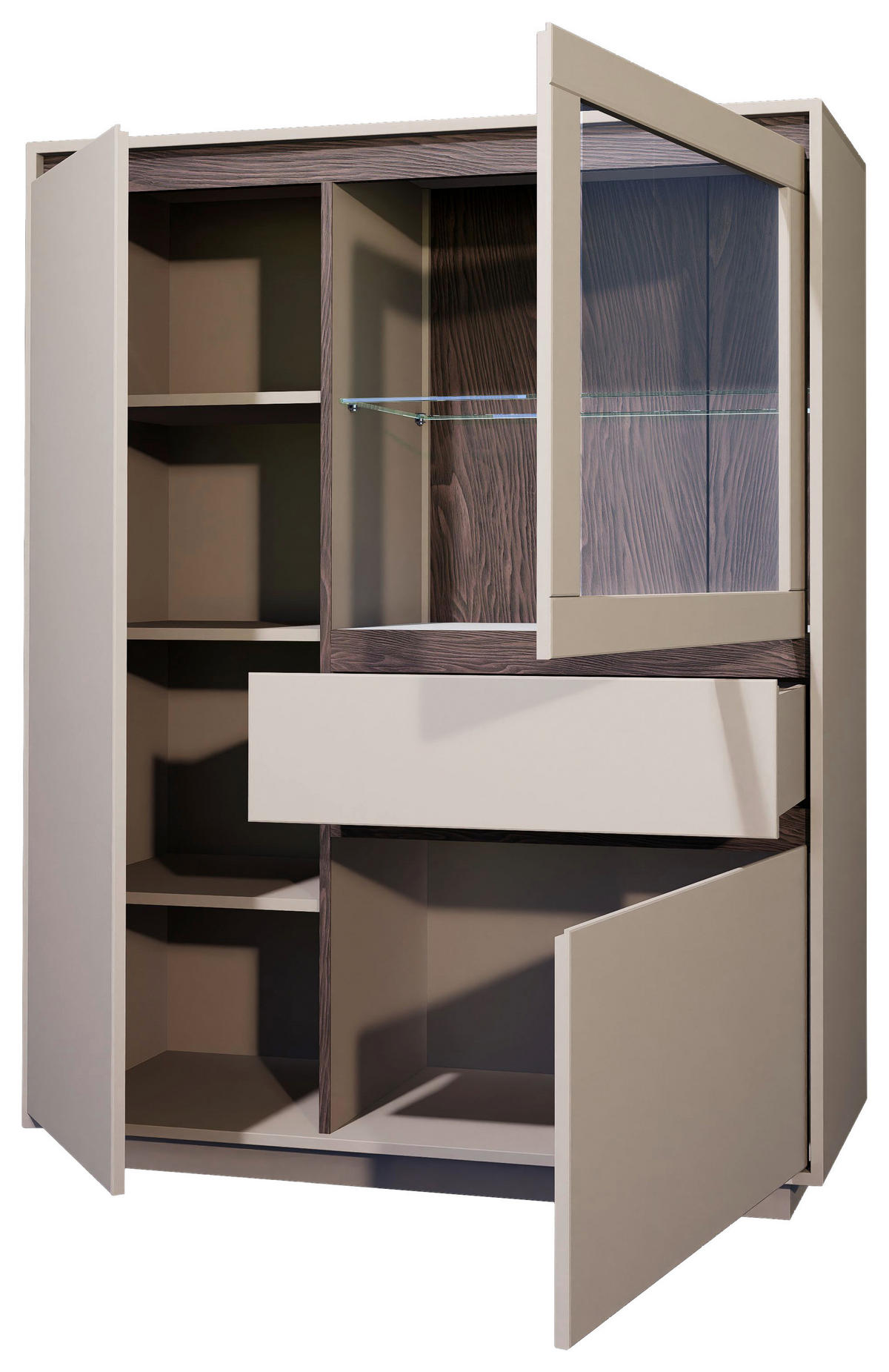 ANSAMBLU MOBILIER CAMERA DE Z in culoare lemn de nuc, cașmir  - cașmir/culoare lemn de nuc, Design, sticlă/material pe bază de lemn (354/232/45cm) - Stylife