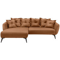 ECKSOFA Cognac Lederlook  - Cognac/Schwarz, MODERN, Textil/Metall (162/277cm) - Livetastic
