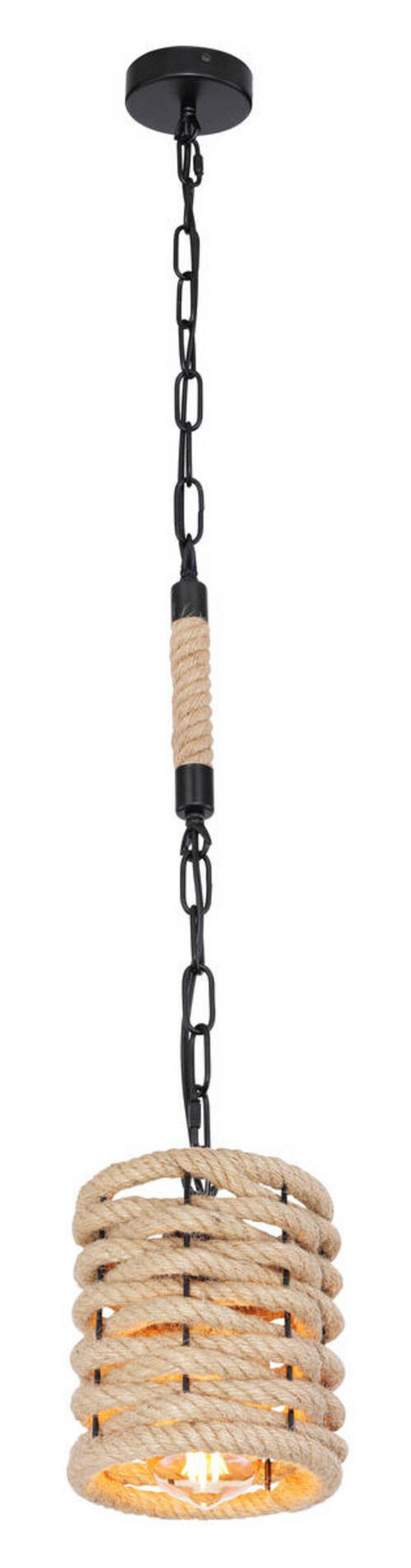 VISEČA SVETILKA  Halia      15/150 cm      E27 - črna/rjava, Trendi, kovina/naravni materiali (15/150cm) - Globo