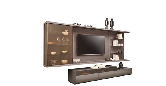 WOHNWAND  in Grau, Eiche dunkel  349,2/182/46 cm  - Eiche dunkel/Grau, Design, Glas/Holz (349,2/182/46cm) - Belluti