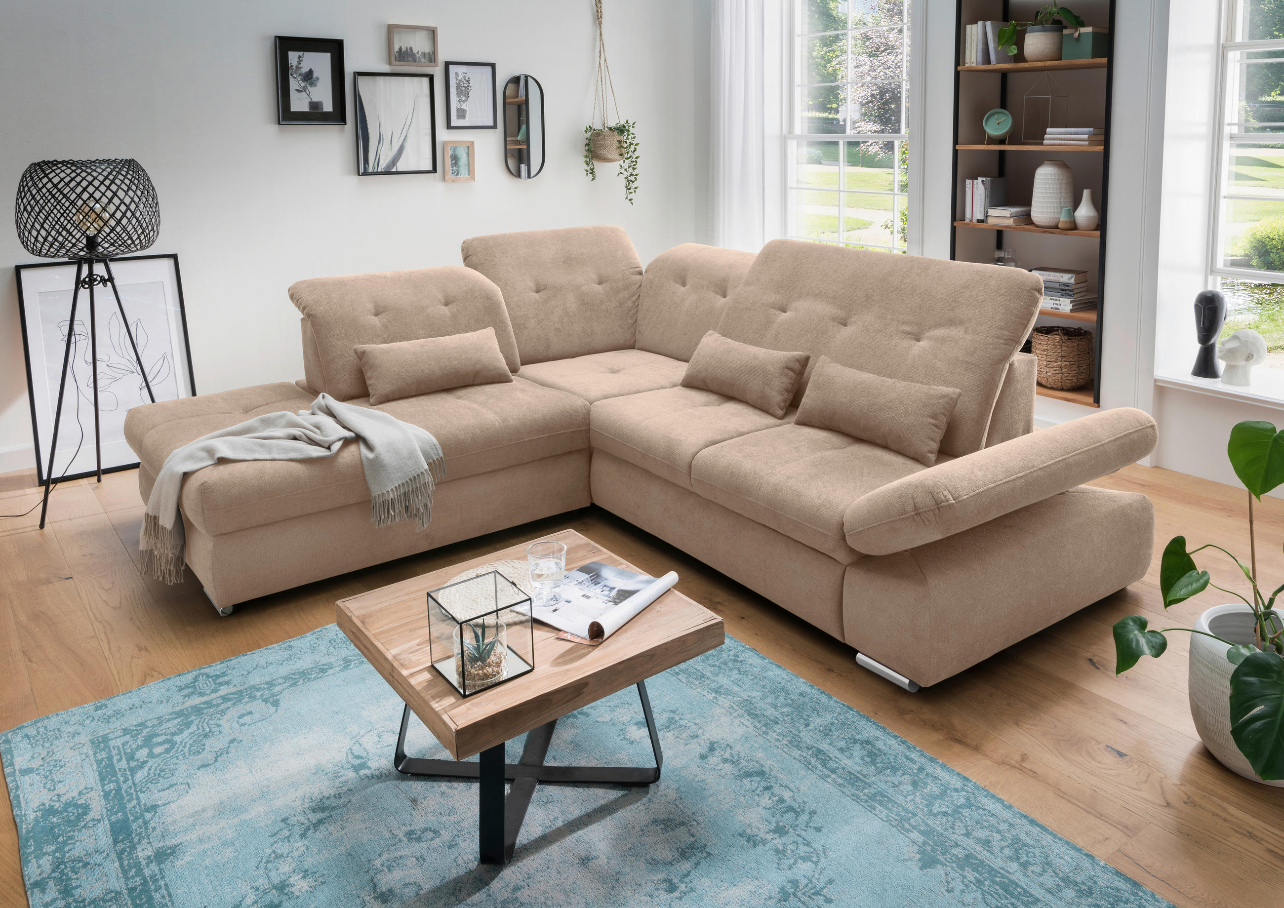 ECKSOFA in Chenille Hellbraun - Chromfarben/Hellbraun, Modern, Textil/Metall (254/280cm) - Livetastic