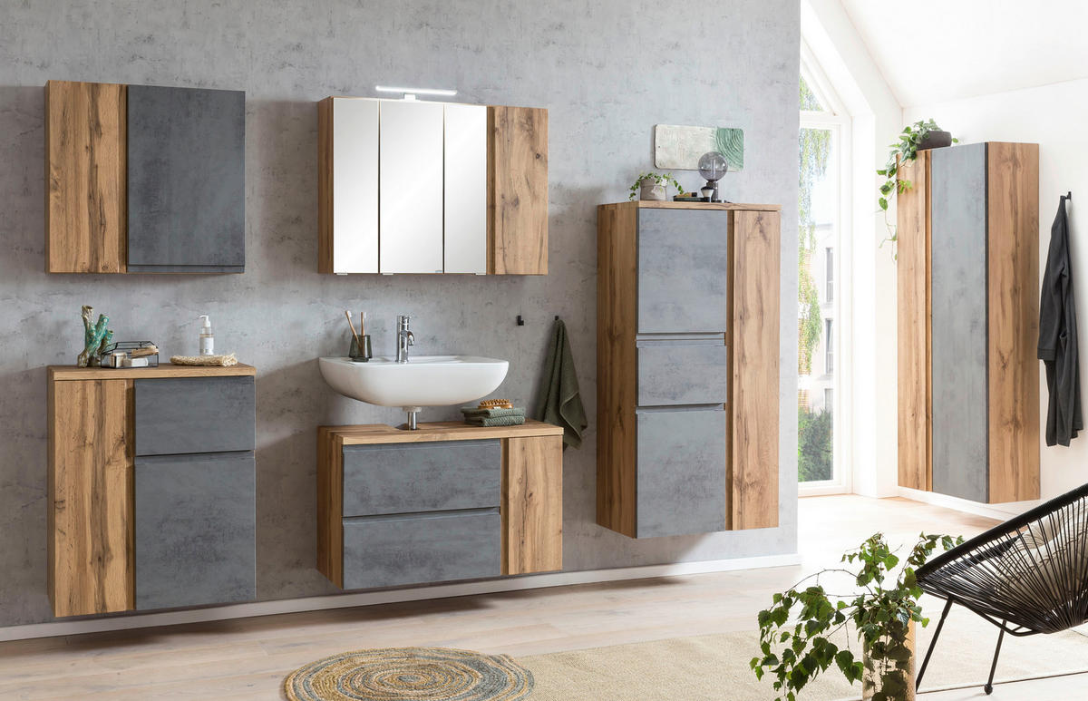 MIDISCHRANK 65/130/35 cm  - Silberfarben/Eiche Wotan, Modern, Holzwerkstoff/Kunststoff (65/130/35cm) - Held