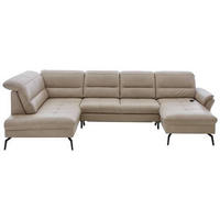 WOHNLANDSCHAFT in Echtleder Beige  - Beige/Schwarz, Design, Leder/Metall (206/336/181cm) - Beldomo Speed